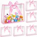 ZJHiome 8pcs Large Clear Gift Bags with Handles,Reusable PVC Gift Bag with Ribbon Bow for Graduation Christmas Easter Wedding Baby Shower Birthday Party Small Business (Pink)