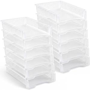 Geetery Set of 12 Turn in Trays Classroom Plastic Trays for Teachers Stackable Paper Tray Plastic Classroom Teachers Desk Letter Organizer Storage Baskets for Office, Desk, Home (Clear)