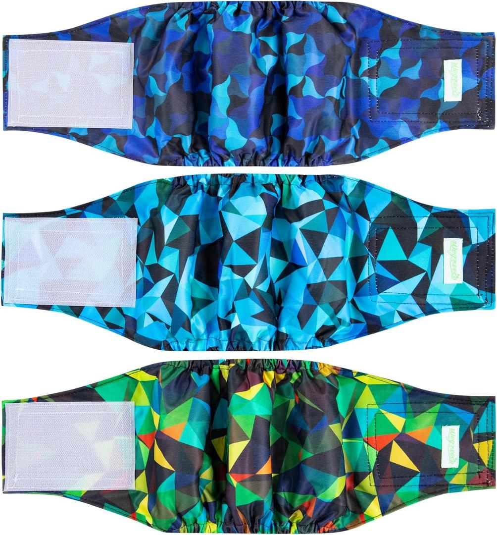 wegreeco Washable Male Dog Belly Band (Stylish Pattern)- Pack of 3 - Male Dog Belly Wrap, Dog Diapers Male (Abstract Geometrical Blue, Large)