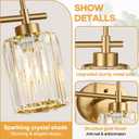 Modern Crystal Bathroom Vanity Light, 3-Light Brushed Gold Bathroom Light Fixtures with Clear Shades, Vanity Lighting Fixtures Over Mirror (Exclude Bulb)