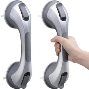 TAILI Shower Handles for Elderly Suction, 2 Pack 12 Inch Shower Grab Bars for Seniors, Grab Bars for Bathtubs and Showers, No Drilling Removable Safety Shower Grip, Silver