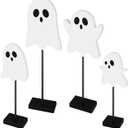 Halloween Standing Table Decor Ghost Wooden Signs Halloween Tiered Tray Decorations Ghost Table Centerpiece Tall Block Sign for Halloween Party Home Room Decor, 4 Pcs
