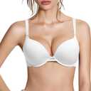Push Up Thick Padded Plunge Underwire T Shirt Lace Bra Lift Support for Women Add One Cup (34A)