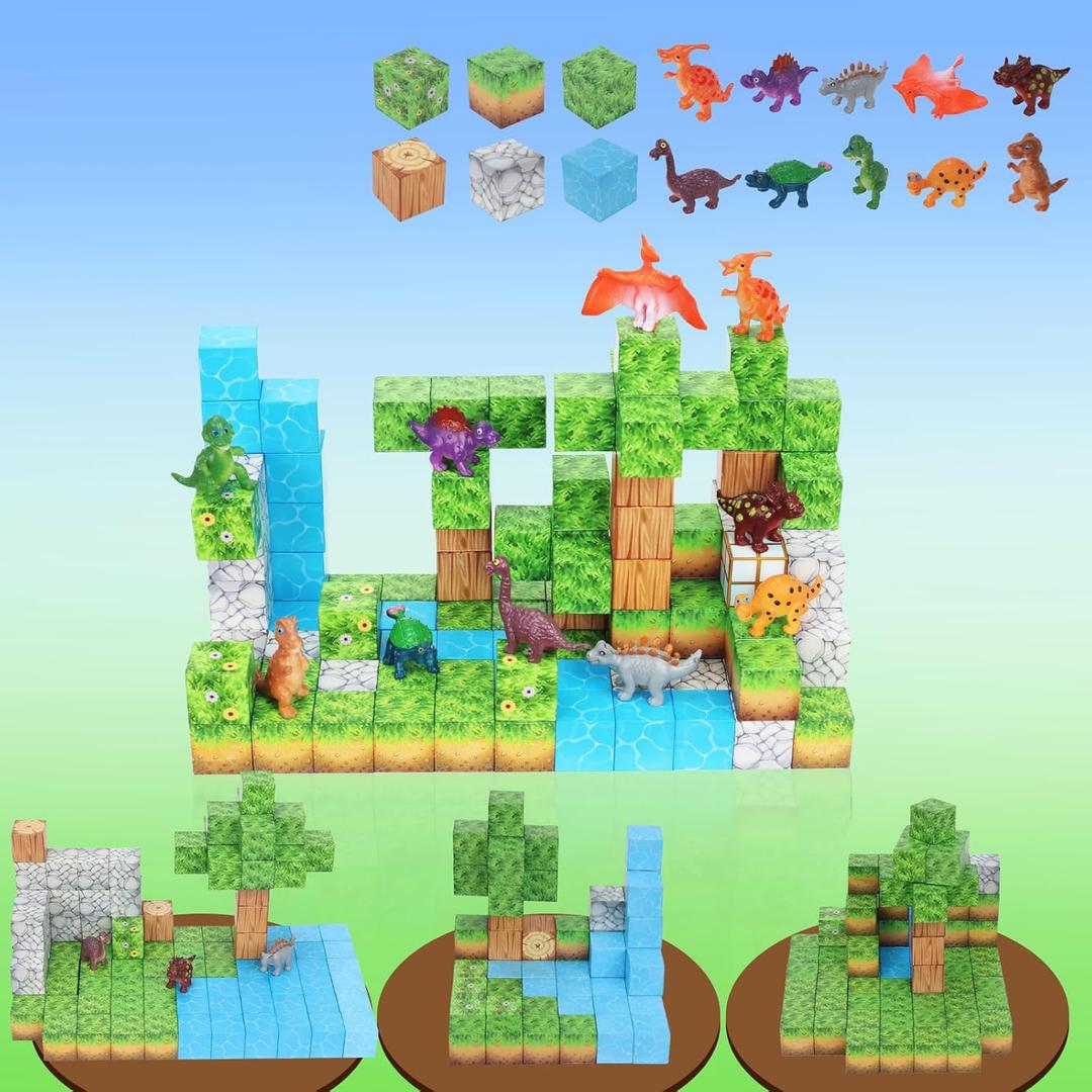 Magnetic Blocks Dinosaur 200PCS STEM Toys for Kids Ages 3-8, Magnet Building Blocks Educational Construction Kit, Creative Magnetic Tiles Stacking BlocksBirthday Gifts for Toddler Boys