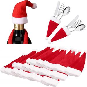 yinupet Red Mini Santa Hats for Xmas Party 30 Pieces mini Christmas Hat for Table Dinner Decorations  Bottles Cover Silverware Holder