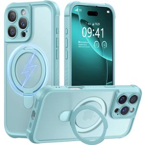 MOCCA Design for iPhone 16 Pro Max Case with Magnetic Invisible Stand [Full Camera Protection] [Compatible with Magsafe] Military Drop Shockproof Translucent Matte Phone Case Cover 6.9",Blue