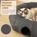 Extra Large Cat Tunnel, Cooling Natural Linen Big Tunnel for Large Cats, 47.2in Multi-Cat Family Long Cat Tunnel Bed with Washable Mat, Breathable & Durable Big Cat Tunnel for Cats, Dark Grey