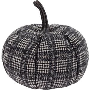 Boston International Fabric Pumpkin Tabletop Mantel Shelf Fall Autumn Thanksgiving Halloween Decorations for Home, Small, Black & White Plaid