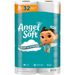 Angel Soft Toilet Paper, 8 Mega Rolls = 32 Regular Rolls, Soft and Strong Toilet Tissue (40 sheet (Pack of 8))