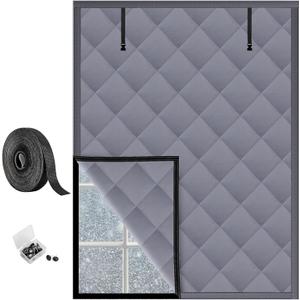 TECUUL Window Insulation for Winter, 47''X63'' Winter Window Insulation Kit Gray Oxford Cloth Thicken Cotton Filled Soundproof Thermal Curtain for Attic Bedroom Kitchen Bathroom RV Basement