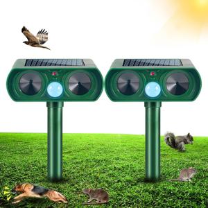 Solar Ultrasonic Animal Repeller Outdoor Squirrel Racoon Fortress Pro Deer Repellent Devices, Motion Activated Animal Deterrent Devices to Scare Cat Rabbit Fox Skunk for Yard Garden (ABS, 2)