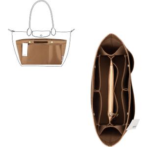 ZTUJO Purse Organizer Insert For Handbags, Silky Bag Organizer With 2 Zippers For Speedy Neverful Tote and More (Brown, Large)