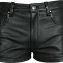 Genuine Leather Shorts for Men Black 5 Pockets Pants Style Zipper Nicker Shorts Lighweight Workout Running Gym Party