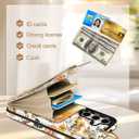 Petitian for Samsung Galaxy S25/S24 Case with Wallet - Women Girls Cute Girly Aesthetic Unique Design with Leather Credit Card Holder Cardholder Stand Wristband, Vin Flower