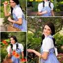 IMISHM Halloween Costumes for Women Girl Storybook Adults Character Costume Blue White Gingham Dress Hair Ribbons sock set (XL)