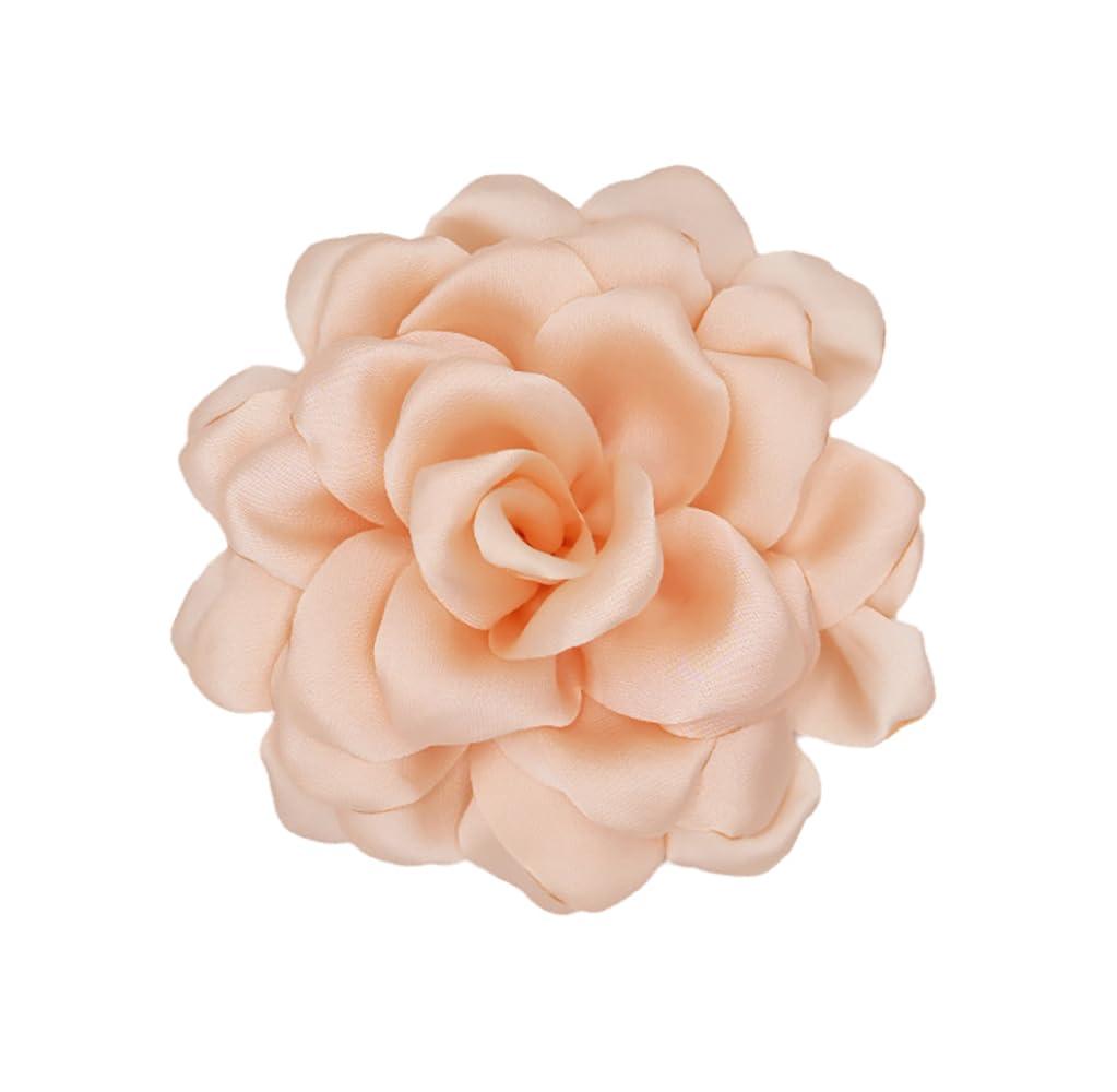 Large Camellia Satin Fabric Flower Brooch Pins Hairpin for Women,ladies. (Champagne)