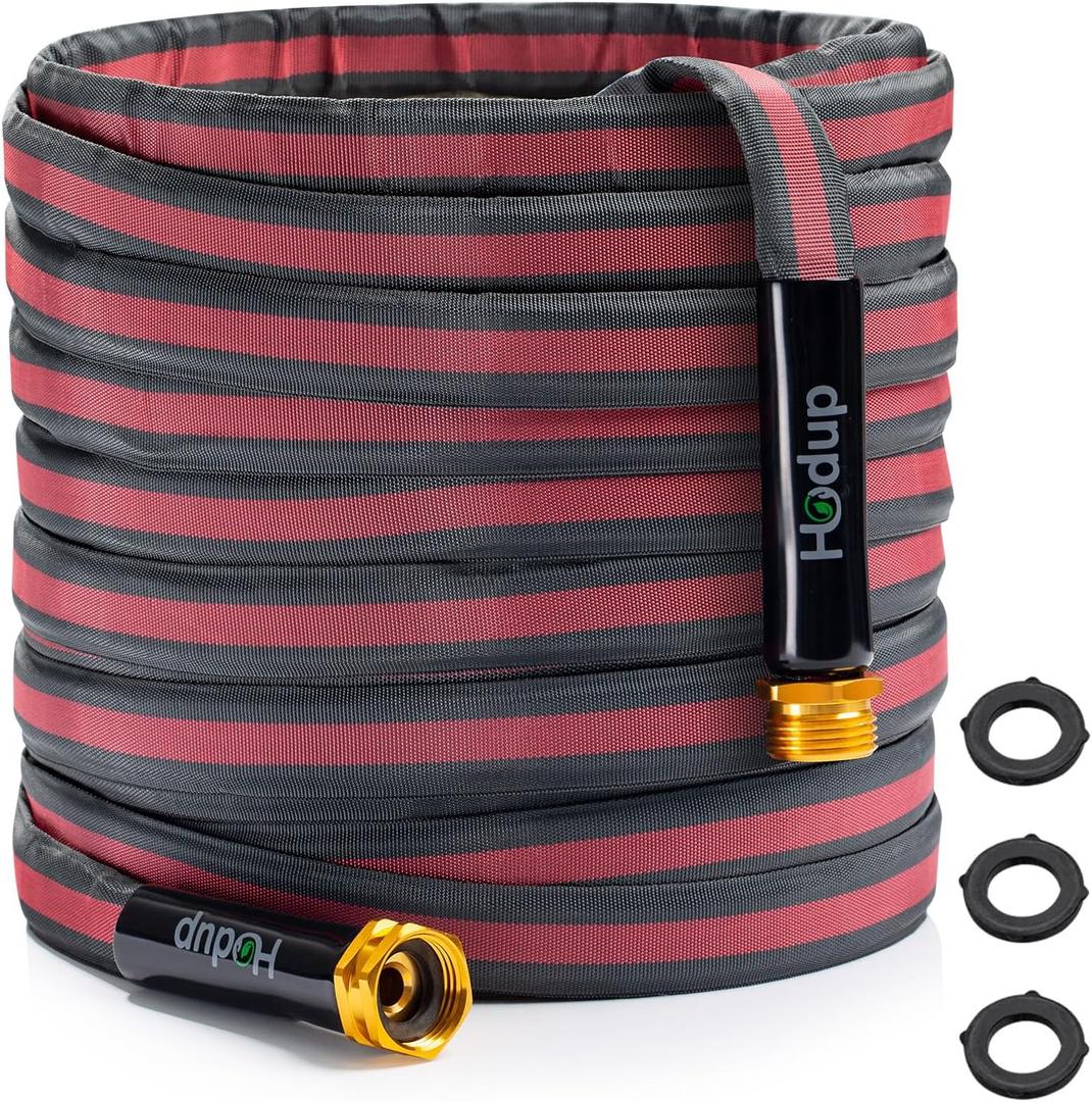 2026 Upgraded Non-Expanding Garden Hose - 100FT Lightweight Flexible, High-Pressure Anti-Kink/Burst-Resistant Lead-Free Outdoor Water Hose (Gray/Red)