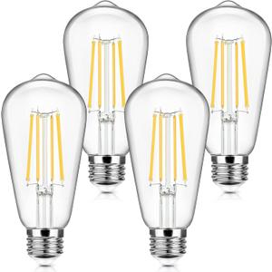 4-Pack Vintage E26 LED Edison Bulbs 100W Equivalent 1400LM High Brightness 8W ST58 LED Filament Light Bulbs 4000K Daylight White Medium Base CRI90+ Antique Clear Glass for Home Office, Non-dimmable
