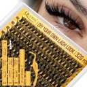 QUEWEL Lash Clusters Kit, 320 Pcs 40D Lash Cluster Eyelash Extensions 9-16mm Lash Clusters Wispy Kit with Eyelash Clusters Bond and Seal Glue Remover Tweezers (40D Kit)