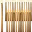 Macarrie 24 Packs Flameless Taper Candles Battery Operated Fake 11 Inch Long Candlelight LED Flameless Candlesticks Flickering Tapered for Spring Summer Wedding(Gold)