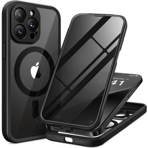 BERFY for iPhone 14 Pro Max Case, Compatible with MagSafe, Built-in Privacy Screen Protector, Camera Protection, Shockproof Full Body Phone Case 6.7", Clear Black
