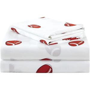 Chezmoi Collection 4-Piece Kids/Teens Sports Sheet Set - Soft Polyester White Brown Football, Queen Size