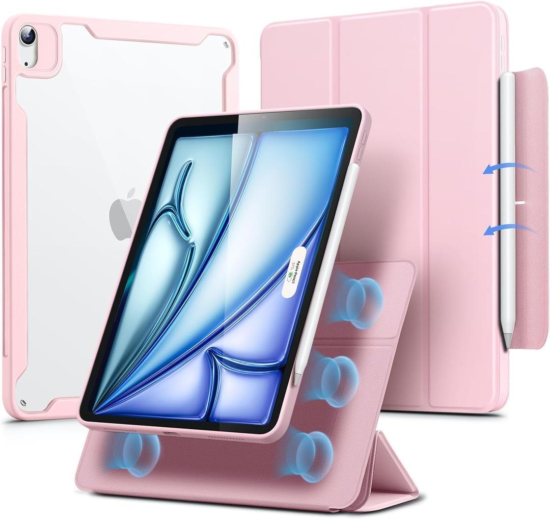 ESR for iPad Air 11 Inch Case M4/M3/M2 (2026/2025/2024), iPad Air 5th/4th Gen Case (2022/2020) 10.9 Inch with Pencil Holder, Removable Magnetic Cover, Vertical Stand, Rebound 360 Series, Pink
