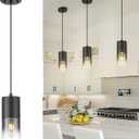 Black Pendant Lights Kitchen Island, Modern Hanging Lights Fixtures with Cylinder Black Gradient Glass, Industrial Kitchen Pendant Lighting Over Island for Dining Room, AD-24023-1P-BK-SM