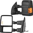 AUTOSAVER88 Towing Mirrors Compatible with 2008-2016 Ford F250 F350 F450 F550 Super Duty Mirror with Amber Turn Signal Light Power Heated Manual Telescoping Folding Pair Black