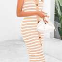 BTFBM Casual Women Spring Dresses 2025 Sleeveless Striped Midi Button Down Dress Ribbed Knit Cardigan Cover Up Dress (S)