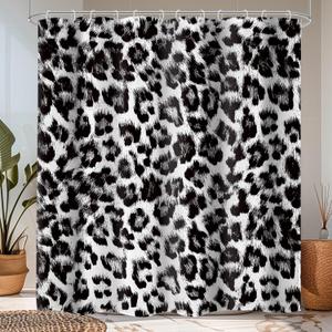 LIGHTINHOME Black and White Leopard Print Shower Curtain 60Wx72H Inches Wildlife Powerful Cheetah Panthera Fur Wild Safari Skin Pattern Fabric Waterproof Polyester Bathroom Home Decor Set with Hooks