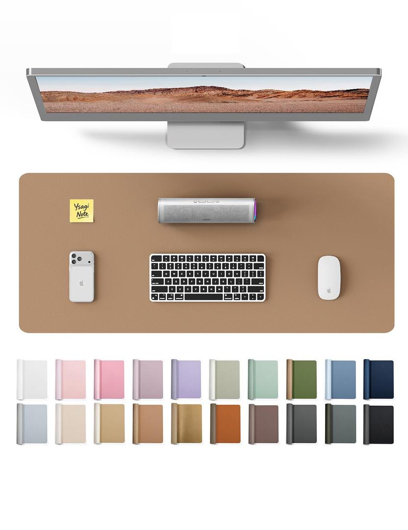 YSAGi Leather Desk Protector, Office Mat, Large Mouse Mat, Non-Slip PU Leather Blotter, Laptop Desk Mat, Waterproof Writing Pad for Office and Home(Khaki, 63" x 24")