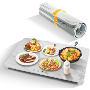 Marble Warming Mat For Food-Marble Extra Large Warming Trays For Buffets Party -6 temp settings- Electric Plate Heating for Countertop-rollup pads buffet parties-food warmers for parties buffet