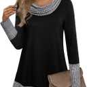 Youtalia Women's Hoodie Sweatshirt Long Sleeve Cowl Neck Pullover Color Block Thin Tunic Top (Large, Black)