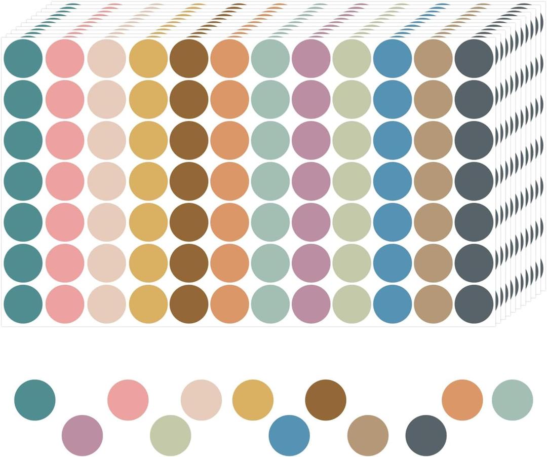REGELETO Boho 4200 PCS 0.75 Inch 12 Colors Round Colored Dot Stickers for Students Teaching Papers, Color Coding Labels, Circle Dots Stickers for Office and Classroom (25 Sheets)