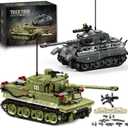 WW2 Army Tank Building Blocks Set, 2 Classic Military Tanks Building Set with Rotatable Turret, Movable Tracks & Tactical Gear, Tiger Tank Model & Military Vehicles for Collectors and Boys, 1314Pcs