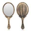 YUSONG Vanity Handheld Mirror for Makeup - Vintage Princess Mirror for Women Brass Gold Embossed Flower Small Mirrors Tabletop Party Classroom