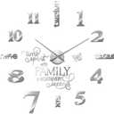 Junkin 3D Large Frameless DIY Wall Clock Modern Decor Family Quote Wall Stickers Clock Kit for Home Living Room Bedroom Office Decorations Adjustable Size(Silver)