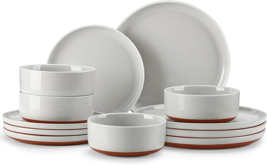 MALACASA Plates and Bowls Sets, 12 Pieces Modern Stoneware Dinnerware Set for 4 Kitchen Dinner Set Ceramic Dishware Dishes Set Microwave and Dishwasher Safe, Grey, Series TARA (Gray)