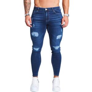 HUNGSON Men's Ripped Skinny Jeans Stretchy Slim Fit Jeans Pants for Men (38, Dark Blue Ripped 2)