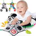 teytoy Tummy Time Pillow with Crinkle Mat & Teethers, Black and White High Contrast Baby Toys with Mirror, Montessori Sensory Crawling Toy for Infant Newborn Toddler Tummy Time Toys 0-6 Months Babies