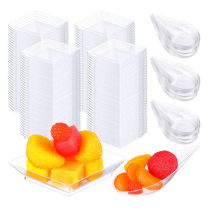 36 Pcs Mini Appetizer Plates and Tear Drop Spoons for Weddings Party 2.5 x 2.5 Inches 4 x 2 Inches Plastic Mini Dessert Plates Disposable Appetizer Spoons (Transparent)
