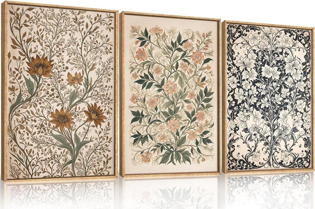 BICERE Large Abstract Vintage Flower Framed Canvas Wall Art,Antique Botanical Wall Decor,Neutral Bouquet Wall Painting,Aesthetic Floral Artwork for Living Room,Bedroom,Dining Room,Office -24"x36"x3