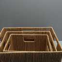 UBBCARE 3 Pack Wicker Basket, 11L11H10.5W inch Woven Paper Rope Storage Baskets for shelves, Foldable Cube Storage bin with Handle, Storage Basket for Organizing & Decor,Caramel