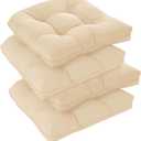 downluxe Outdoor Chair Cushions Set of 4 for Patio Furniture, Waterproof Tufted Overstuffed Patio Furniture Cushions, Memory Foam Outdoor Seat Cushion, 19" X 19" X 5", Beige
