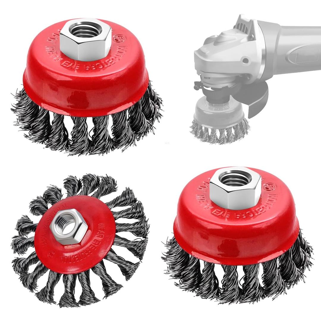3 Pack Wire Wheel Brush for Angle Grinder, 4 Inch Angle Grinder Wire Wheel, Wire Wheels for 4 1/2 Angle Grinder -5/8 Inch Threaded Arbor ,0.02 Inch Carbon Steel Wire Brush for Angle Grinder