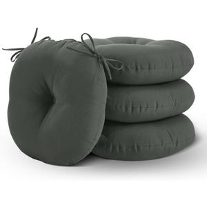 Round Outdoor Chair Cushions Set of 4, Tufted Bistro Chair Cushions with Ties, Thickened Round Seat Cushion for Patio Furniture, 15x15 Inch, Dark Grey
