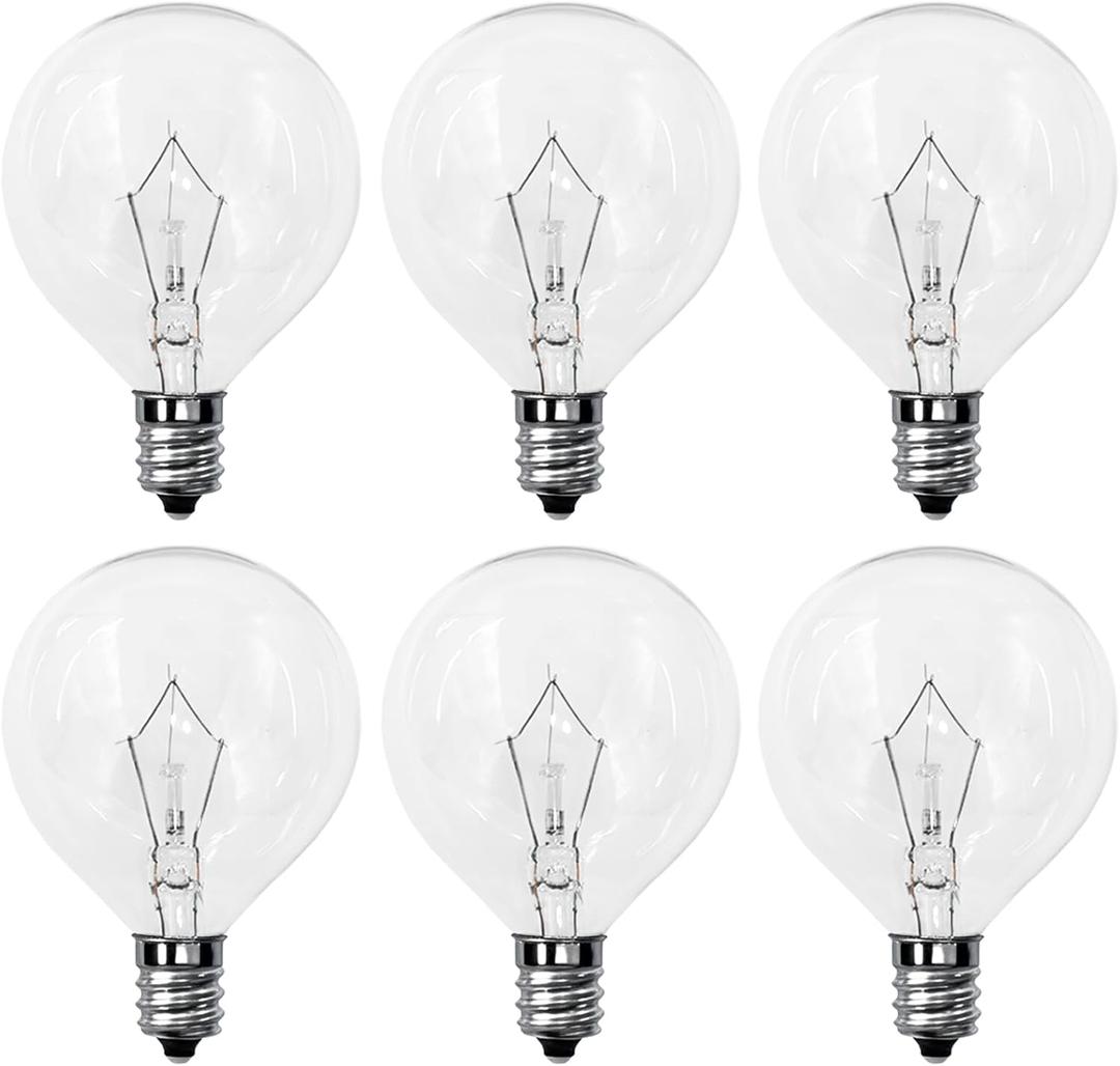 Candle Warmer Lamp Bulb,25 Watt Scentsy Light Bulbs for Wax Warmer,Wax Burner,G50 120V E12 Base Light Bulbs for Full Size Scentsy Wax Warmer,Long Lifespan Wax Warmer Bulbs,Warm White,6 Pack