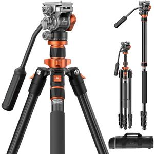 K&F CONCEPT 83" Camera Video Tripod for DSLR, Compact Aluminum Tripod with 360 Panorama Fluid Head for Travel, Video, Live Streaming, Vlogging, Payload 11lb
