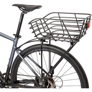 Rear Bike Basket with Rack - Rear Rack with Fixed Basket for Disc Brake/Non-Disc Brake Mount - Bicycle Basket Cargo Touring Carrier fit 26-29 and 700c, Large